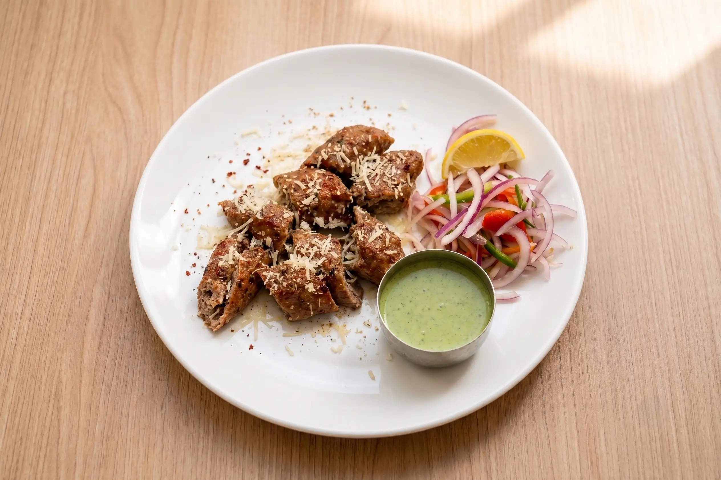 Cheese seekh kebab chargrilled in the tandoor at Rockfort Authentic Chettinadu & Indian Cuisine, Calgary